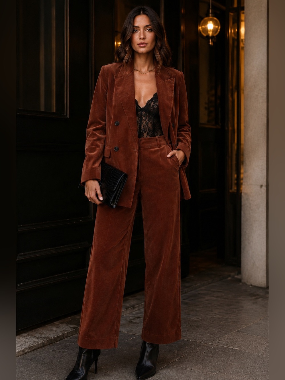 ARGENT Women’s two piece pant suit xs brown suit oversized wide leg corduroy